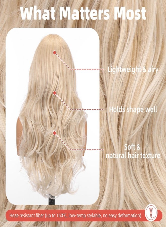 Allbell Light Blonde Wigs for Women, 4x4 Realistic Scalp, Free Parting, 22 Inch Long Curly Synthetic Hair Wig with Curtain Bangs for Daily Use - Image 4