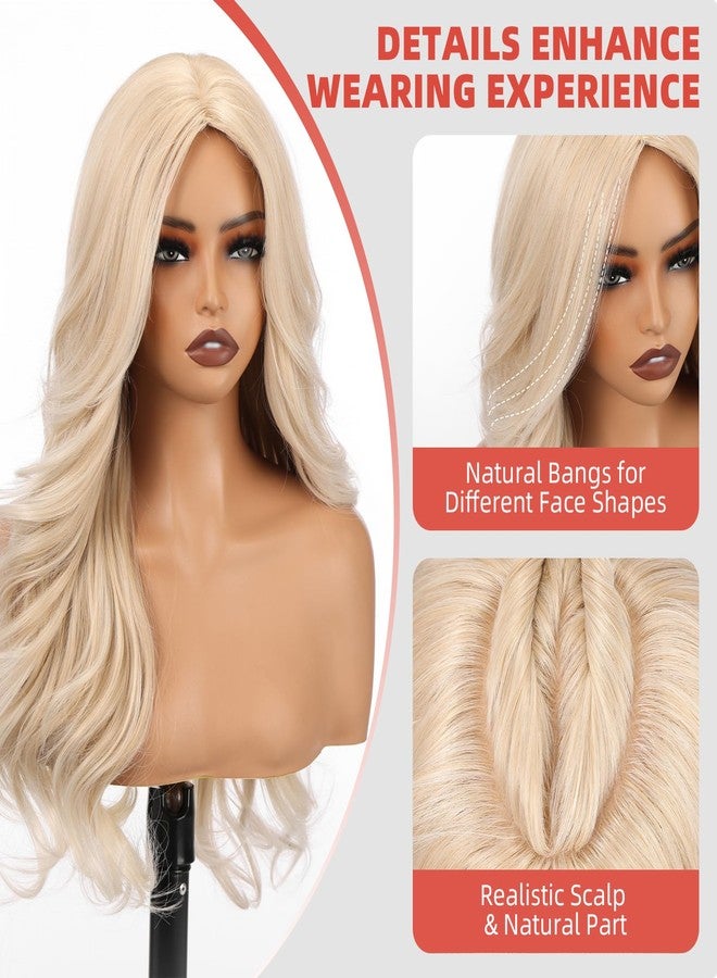 Allbell Light Blonde Wigs for Women, 4x4 Realistic Scalp, Free Parting, 22 Inch Long Curly Synthetic Hair Wig with Curtain Bangs for Daily Use - Image 3