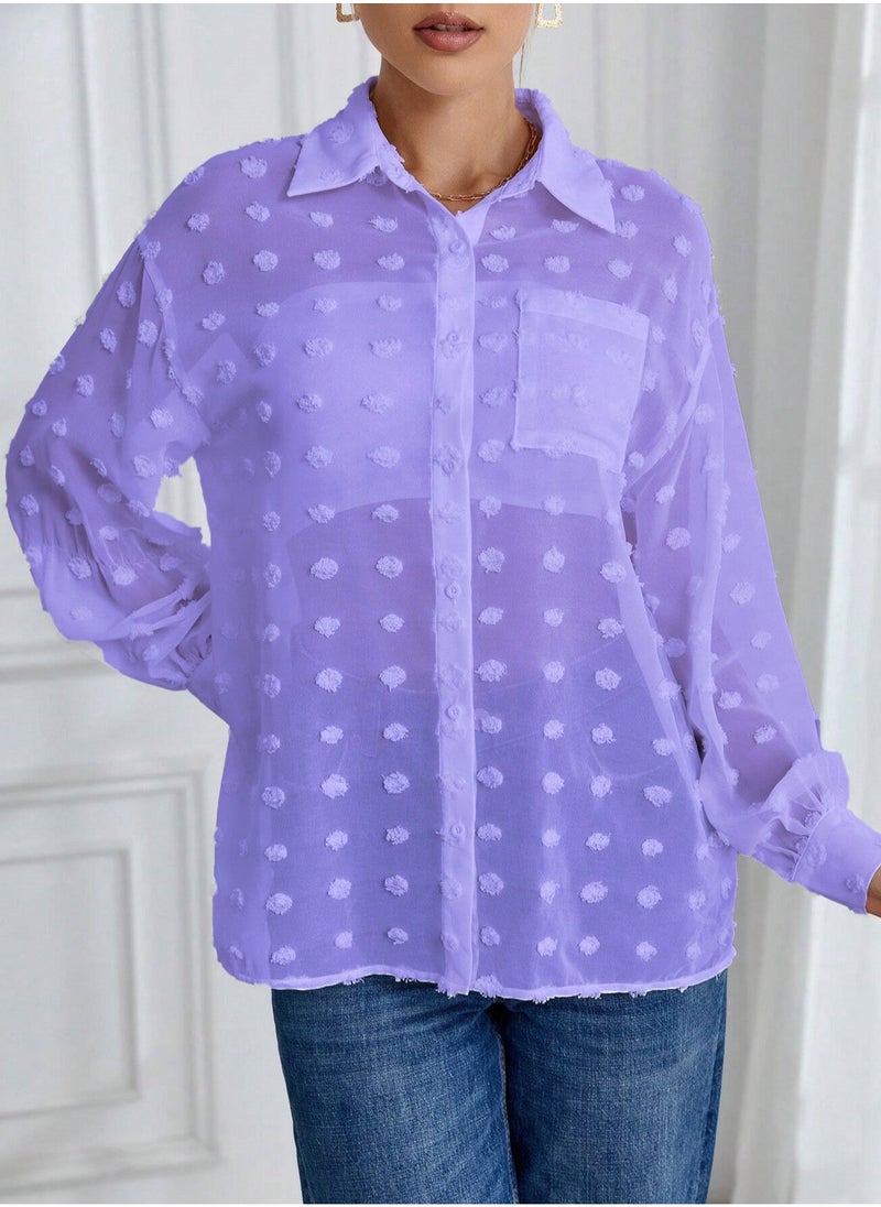 SunSet - SUNSET Essnce Ladies Chiffon Mini Dot Mesh with pocket Blouse - Image 1