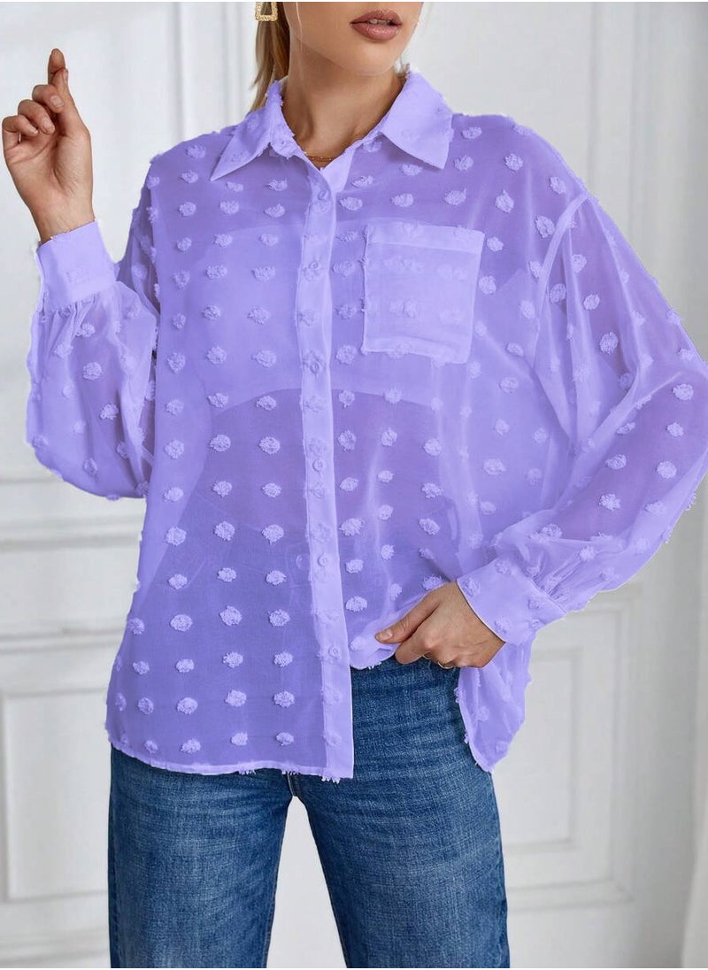 SunSet - SUNSET Essnce Ladies Chiffon Mini Dot Mesh with pocket Blouse - Image 1