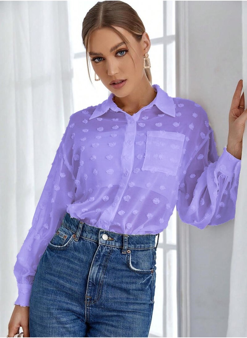 SunSet - SUNSET Essnce Ladies Chiffon Mini Dot Mesh with pocket Blouse - Image 1