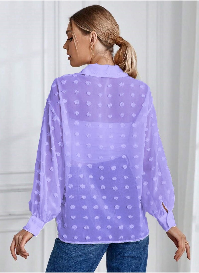 SunSet - SUNSET Essnce Ladies Chiffon Mini Dot Mesh with pocket Blouse - Image 1