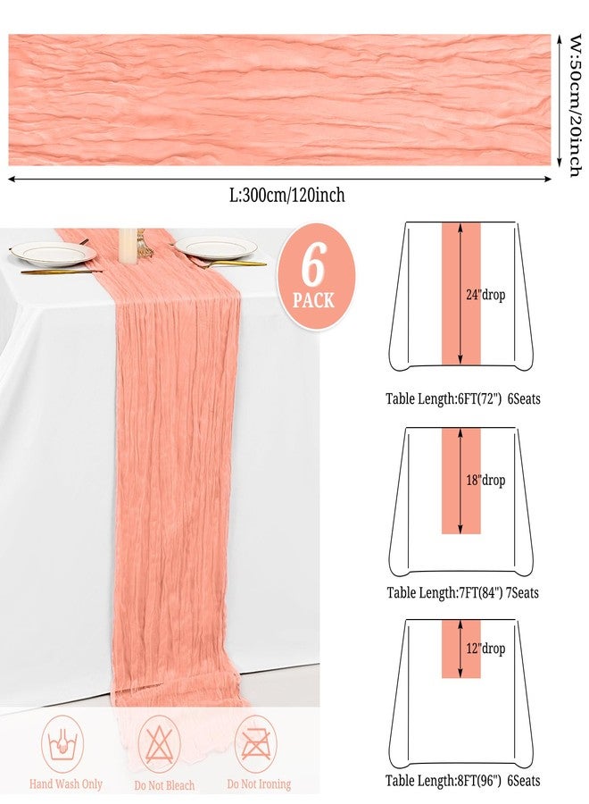 FXKS 6 Pack Coral Cheesecloth Table Runner 10FT Cheese Cloths for Wedding Decor, 20x120inch Rustic Boho Gauze Table Runners for Wedding Party Bridal Shower Table Decoration - Image 2
