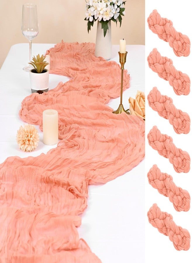 FXKS 6 Pack Coral Cheesecloth Table Runner 10FT Cheese Cloths for Wedding Decor, 20x120inch Rustic Boho Gauze Table Runners for Wedding Party Bridal Shower Table Decoration - Image 1