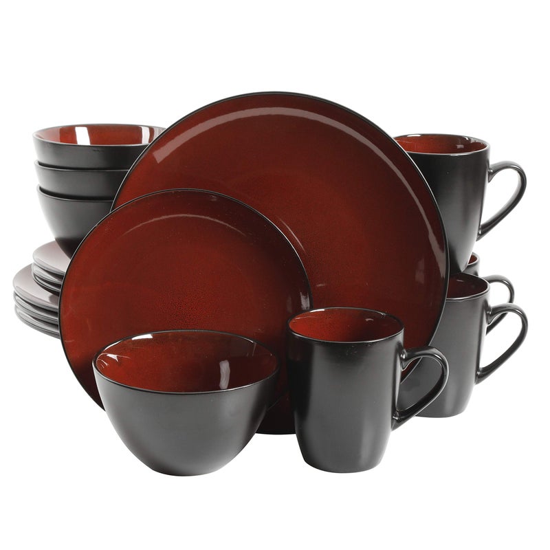 Gibson Elite Soho Lounge Round Reactive Glaze Stoneware Dinnerware Set, Service for Four (16pcs), Red - Image 1