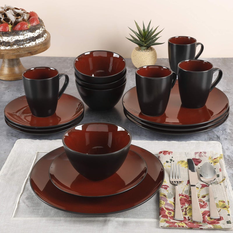 Gibson Elite Soho Lounge Round Reactive Glaze Stoneware Dinnerware Set, Service for Four (16pcs), Red - Image 2