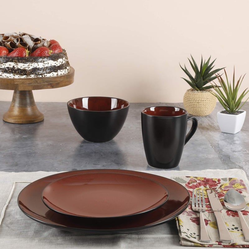 Gibson Elite Soho Lounge Round Reactive Glaze Stoneware Dinnerware Set, Service for Four (16pcs), Red - Image 3