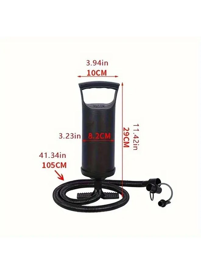 1pc Manual Hand Air Pump Portable High Pressure Black With 3 Nozzles 2 Adaptors Durable Plastic Quick Inflation For Pool Floats Air Mattresses Swim Rings Beach Balls Outdoor Camping Travel Accessories - Image 2