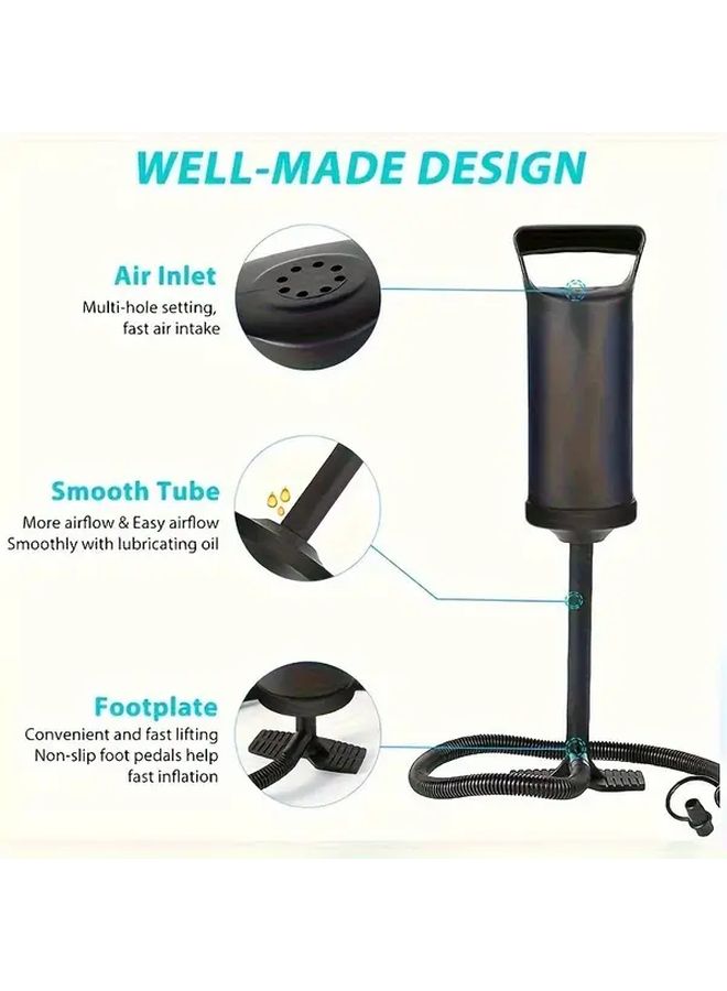 1pc Manual Hand Air Pump Portable High Pressure Black With 3 Nozzles 2 Adaptors Durable Plastic Quick Inflation For Pool Floats Air Mattresses Swim Rings Beach Balls Outdoor Camping Travel Accessories - Image 4