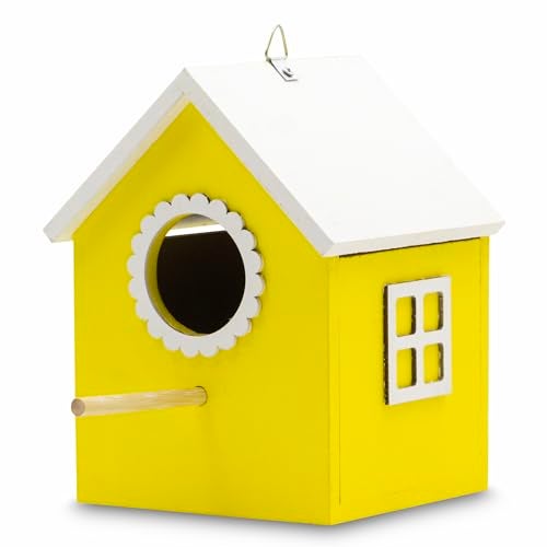 BirdShala Bird House Safe and Attractive, Yellow with White Trim, Ventilated with Perch and Drainage Specially Designed for Small Size Birds Like Sparrow, Sunbird, Prinia, Tailorbird, Humming Bird - Image 1
