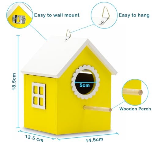 BirdShala Bird House Safe and Attractive, Yellow with White Trim, Ventilated with Perch and Drainage Specially Designed for Small Size Birds Like Sparrow, Sunbird, Prinia, Tailorbird, Humming Bird - Image 2
