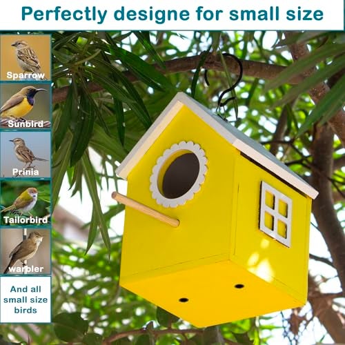 BirdShala Bird House Safe and Attractive, Yellow with White Trim, Ventilated with Perch and Drainage Specially Designed for Small Size Birds Like Sparrow, Sunbird, Prinia, Tailorbird, Humming Bird - Image 4