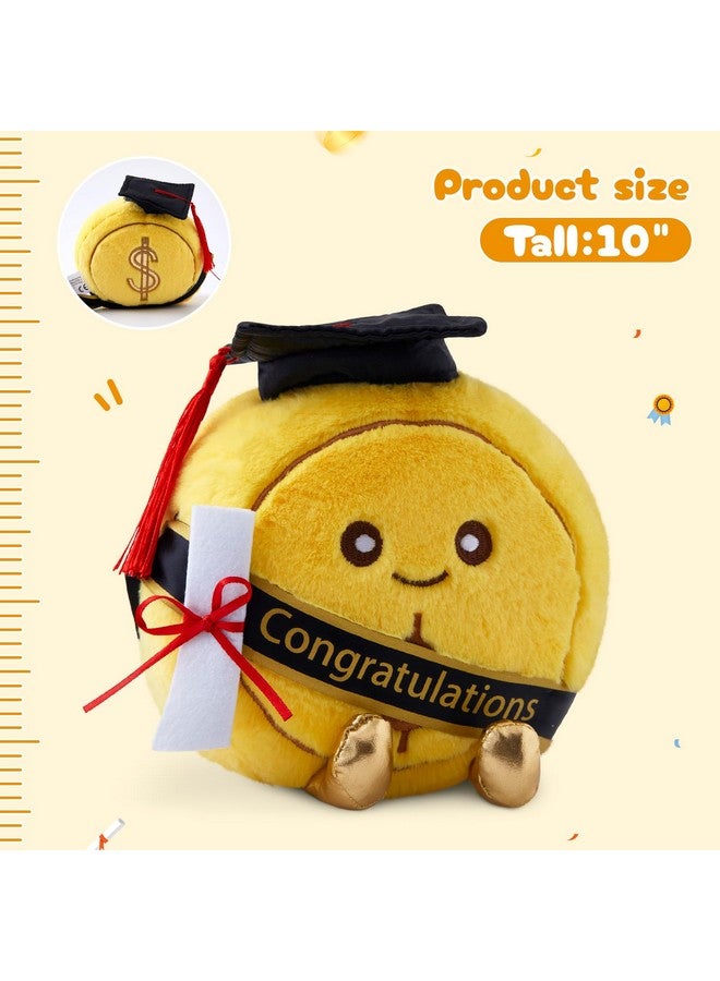 WEWILL Light Up Graduation Gold Coin Stuffed Animal - 10 Inch Plush Toy with Cap, Diploma & Sash, Class of 2025 Graduation Gift, Inspirational Glowing Coin Plush for Preschool or High School Grads - Image 2