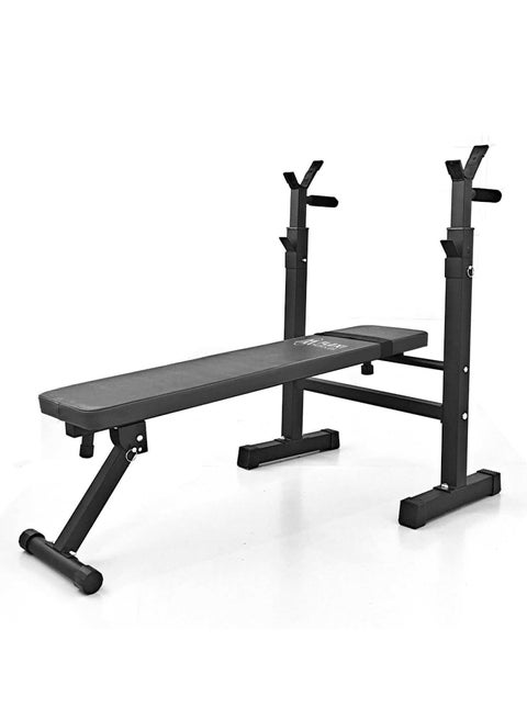 Flexi Muscles Weight Bench with Rack - Adjustable Strength Training Bench Press with Barbell Holder & Leg Hold-Down - 400LBS/180KG Capacity Foldable Home Gym Equipment for Full Body Workouts