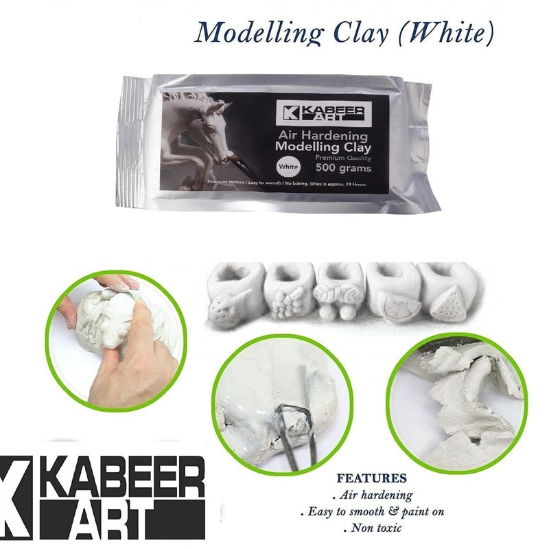 Kabeer Art Air Hardening White Modeling Clay (500g) with 8-Piece Double Ended Sculpting Tools - Ideal for Clay Craft, Pottery, Carving & DIY Art Projects, Clay for Kids & Artists - Image 5