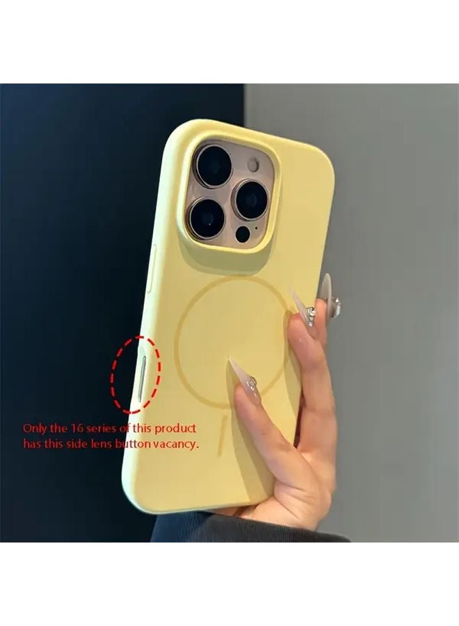 Light Yellow Magnetic Silicone Case For iPhone 16 Pro Max Wireless Charging Shockproof Cover - Image 1
