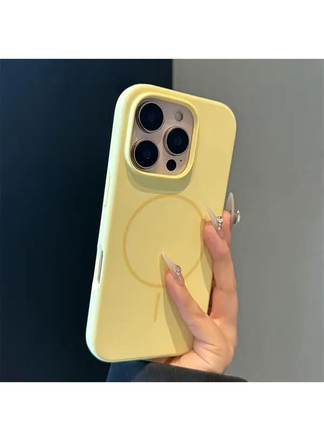 Light Yellow Magnetic Silicone Case For iPhone 16 Pro Max Wireless Charging Shockproof Cover - Image 4