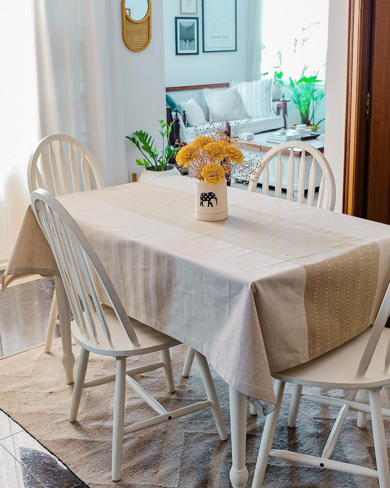 THE YARD HOUSE Wipeable & Anti-Slip Woven Table Cover - Desert Sand (Rectangle 6 Seater, 150cm X 225cm)| Protects Against Spills, Scratches & Damages | Family Dining, Party, Gifting - Image 2
