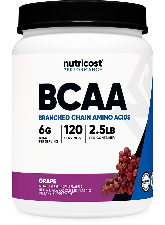 Nutricost BCAA Powder (Grape, 120 Servings) - Gluten Free, Non-GMO, Vegetarian, Optimal 2:1:1 Ratio - Image 1