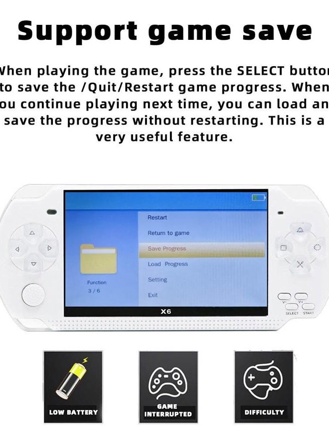 JXD Handheld Game Console 4.3 inch 8GB Built in 2000 Games for Multiple Simulators X6 Retro Video Game Console Mp3/4/Ebook TV Out Mini Hand Portable Game Player Device Holiday (White) - Image 3