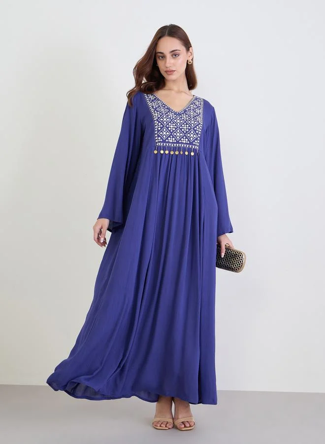 Amirah Crinkle Rayon Texture Jalabiya with Mirror Embroidery