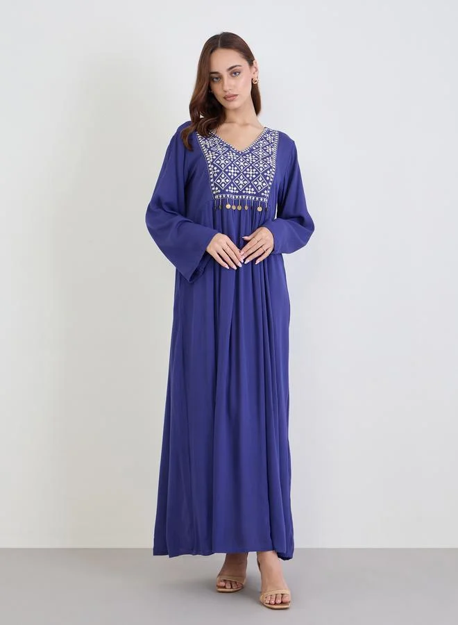 Amirah Crinkle Rayon Texture Jalabiya with Mirror Embroidery