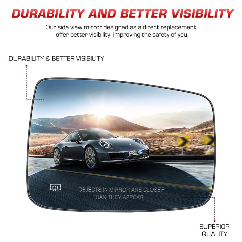ISEYEC Passenger Right Side View Heated Mirror Glass for for Dodge Ram 1500 20092017 for Ram 2500 20102018 Replace 68079362AA 68050298AA Exterior Mirror Replacement Glass - Image 4