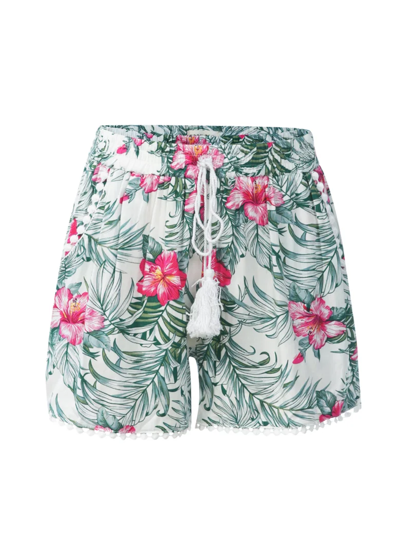 London Rag Tropical Printed Pom Pom Shorts in Pink