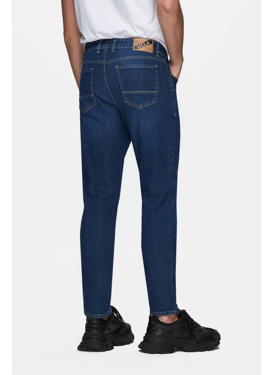 UCLA Fausto Blue Denim Embroidered Standard Fit Men's Trousers  - Image 4