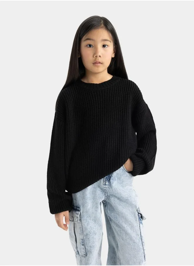 ديفاكتو Regular Fit Round Neck Rib Knit Sweater by Styli