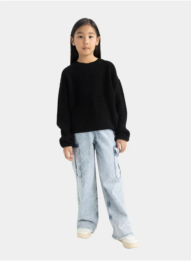 ديفاكتو Regular Fit Round Neck Rib Knit Sweater by Styli