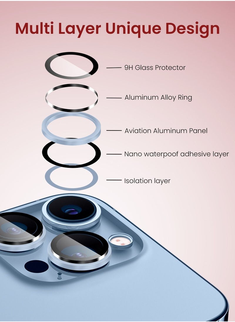 Moxedo Moxedo Camera Lens Protector, 9H Tempered Glass, Aluminum Alloy Individual Ring Camera Cover Screen Protector Compatible for iPhone 13 Pro 6.1 inch/ 13 Pro Max 6.7 inch - SIERRA BLUE  - Image 3