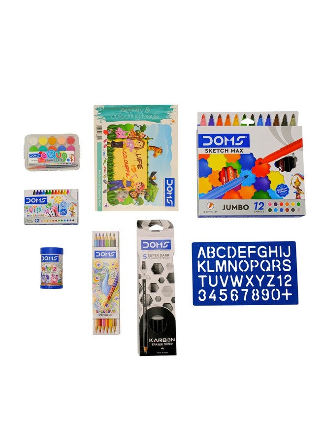 Doms Jonior Art Kit | Comes With Transparent Zipper Bag | Perfect Value Pack | Kit For School Essentials | Gifting Range For Kids | Combination of 8 Stationery Items - Image 2