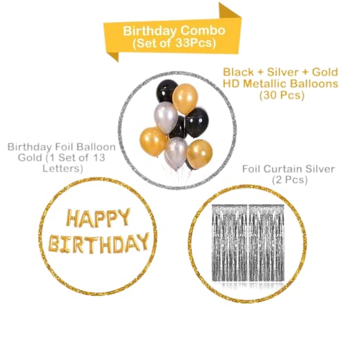Amit Marketing Happy Birthday Decoration Kit Combo - Fringe Foil Curtains, Banner & Latex Metallic Balloons I Decorations for Kids, Adult Birthday I Party Decor items ? Pack of 33 Pcs - Image 2