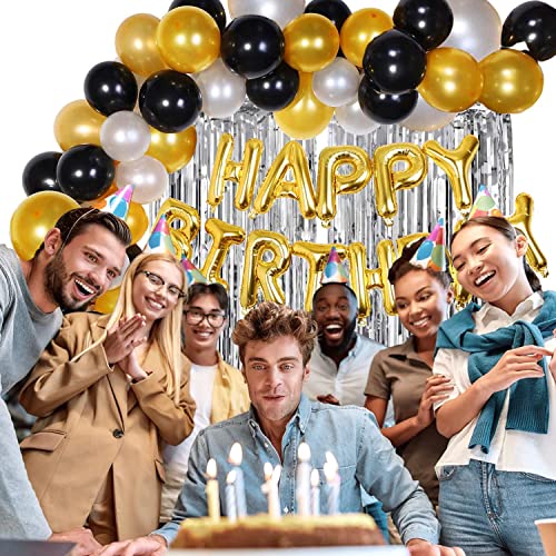 Amit Marketing Happy Birthday Decoration Kit Combo - Fringe Foil Curtains, Banner & Latex Metallic Balloons I Decorations for Kids, Adult Birthday I Party Decor items ? Pack of 33 Pcs - Image 4