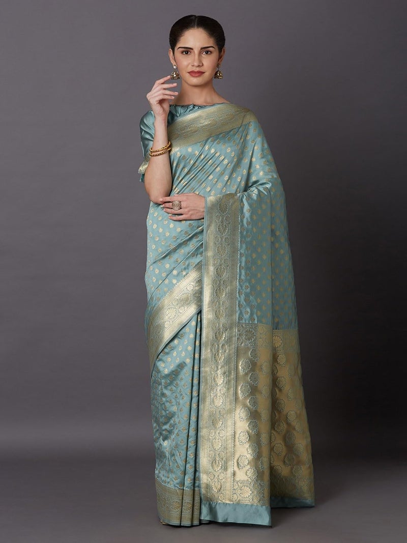 NoseQueen women fashion Multi-Colored Traditional banarasi silk saree | Cotton saree for farewell with UnStitched Blouse Piece (Turquoise) - Image 3