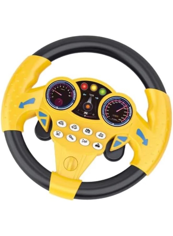 Kids Toy Steering Wheel, Yellow and Black, with Control Panel and Speed Indicators, Interactive Steering Wheel for Play - Image 2