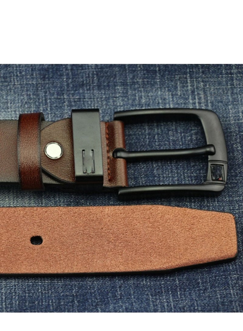 Leather Dress Belts for Men, Men's Casual Jeans Belts, Classic Work Business Dress Belt Brown