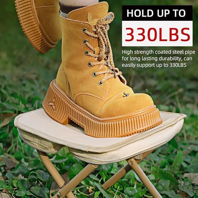 MIXEN Mini Portable Folding Stool Mini Camp StoolCompact Foldable Step Stool for Camping Outdoor Folding Chair for Camping FishingTravelHikingGardenBeach Khaki - Image 5