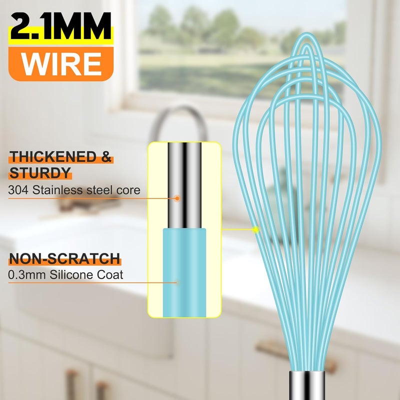 hotec 4 Pieces Silicone Whisks Set, Wire Balloon Whisks Egg Beater, Non-slip Handle Whisk for Non-stick Cookware Perfect for Cooking, Stirring, Beating and Blending (Blue) - Image 5