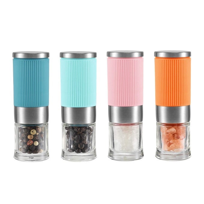 SMALL SALT AND PEPPER GRINDER 4PCS PORTABLE MINI GLASS SALT SPICES GRINDER CERAMIC SALT BLACK PEPPER SHAKERS TINY PEPPER MILL SALT GRINDER FOR TRAVEL LUNCH BOX KITCHEN GIFT
