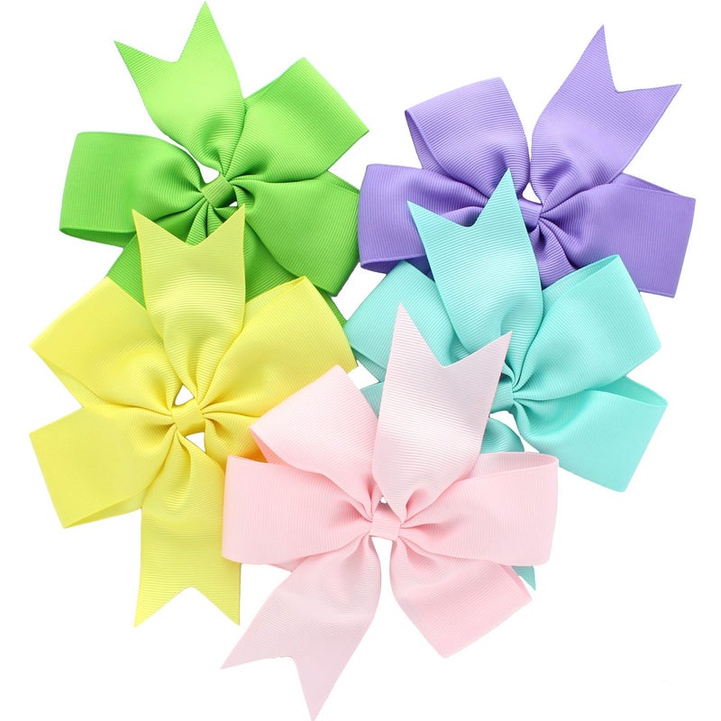 My Lello Large 5 Girls Pinwheel Boutique Grosgrain HairBow Mixed Variety 5 Pack Pastel Colors