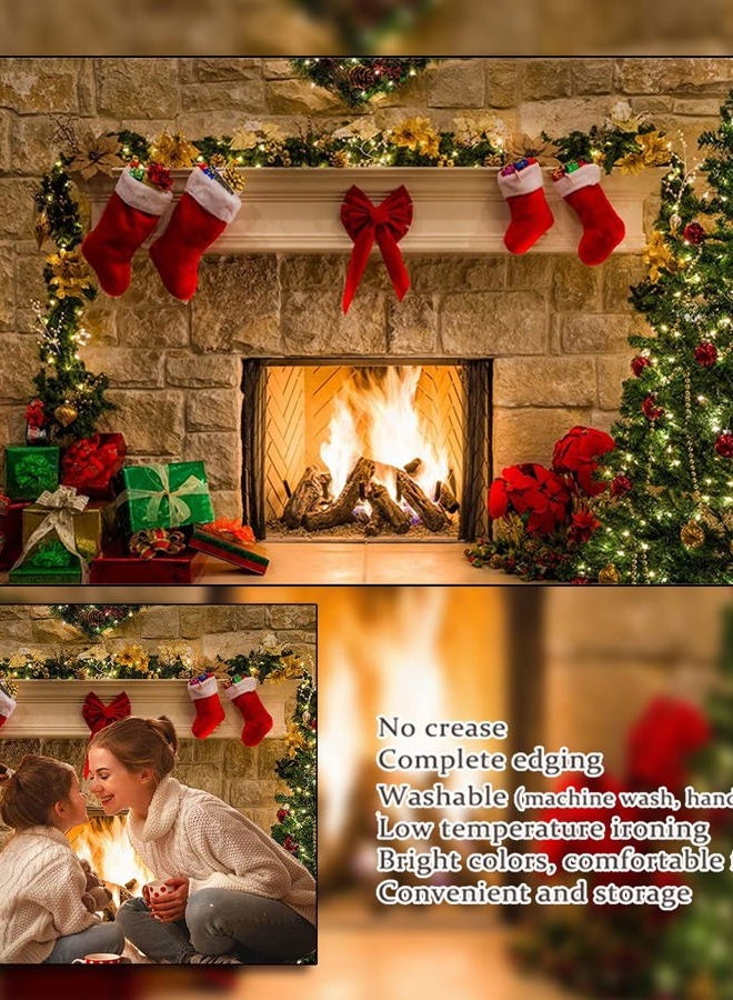 HMTFOTO 8x6ft Fabric Christmas Photography Backdrops Fireplace Decoration Stone Wall Christmas Socks Photo Booth Prop Background for Photo Studio - Image 4