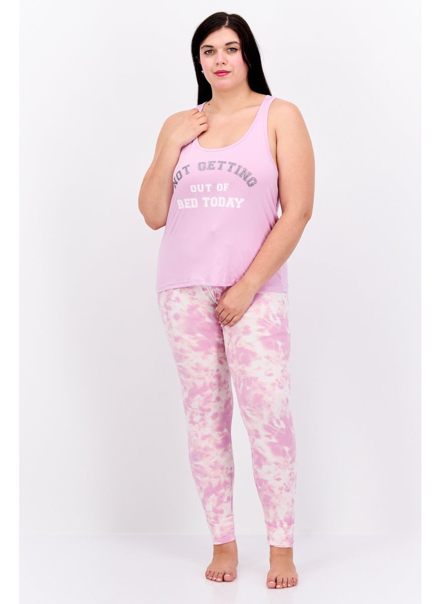 French Affair Women 2 Pieces Graphic Top And Pajama Set, Lavender  - Image 1
