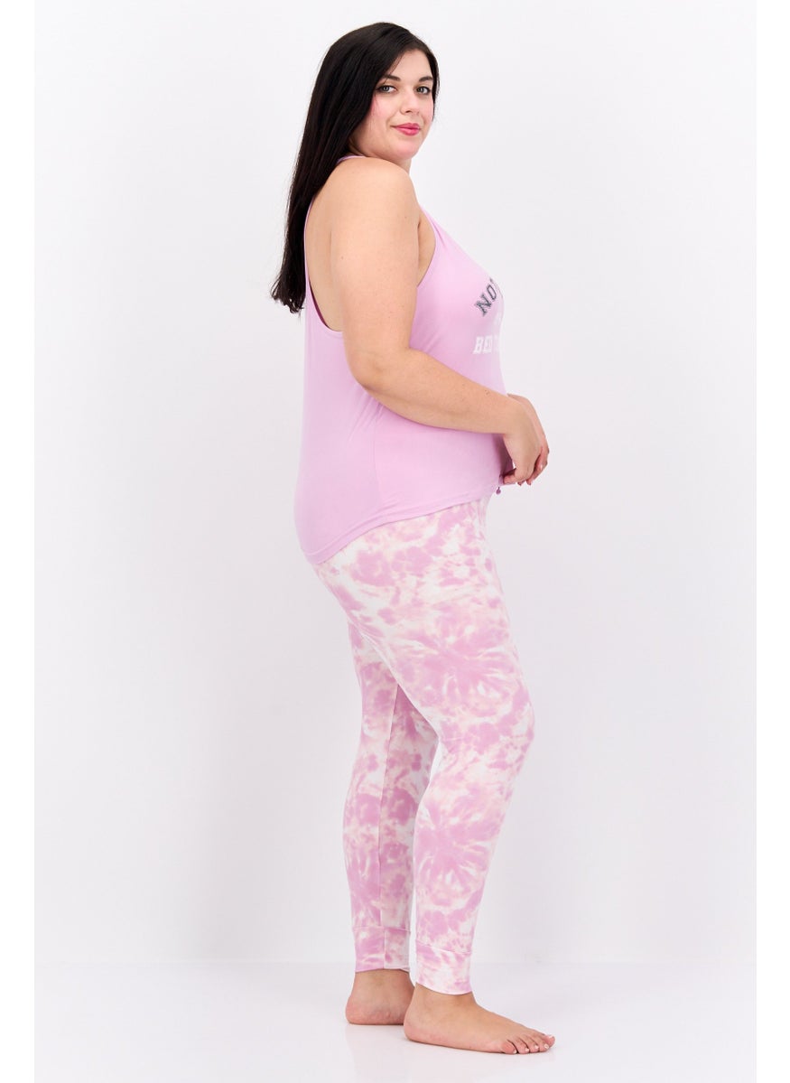 French Affair Women 2 Pieces Graphic Top And Pajama Set, Lavender  - Image 3