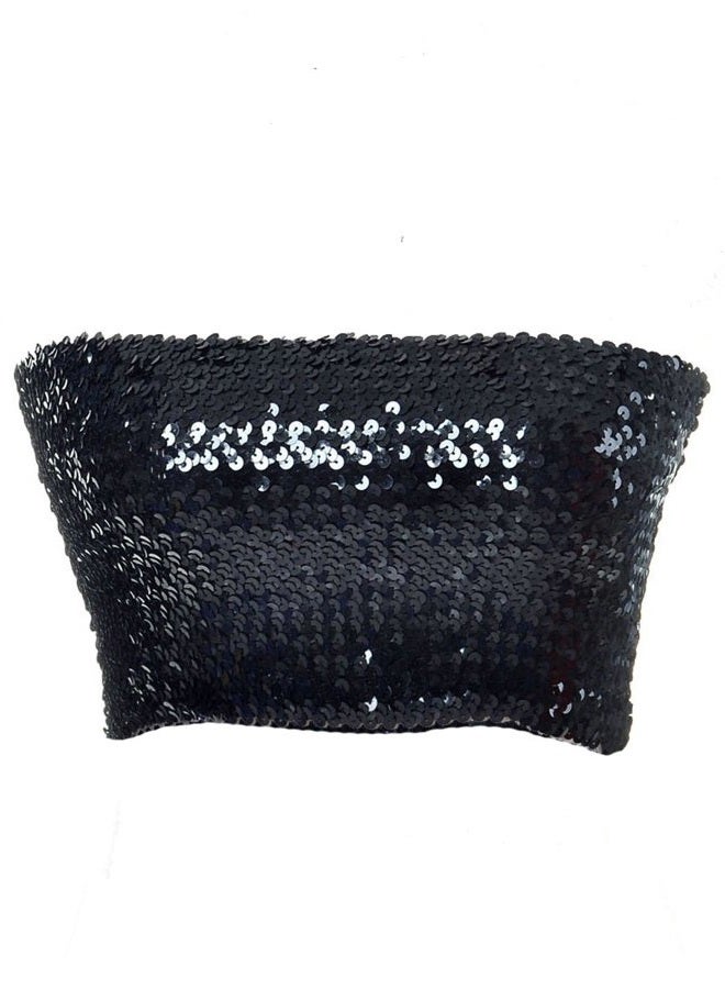 Anna-Kaci Womens Sequin Shiny Strapless Elastic Bandeau Party Tube Top,Black,Medium - Image 4