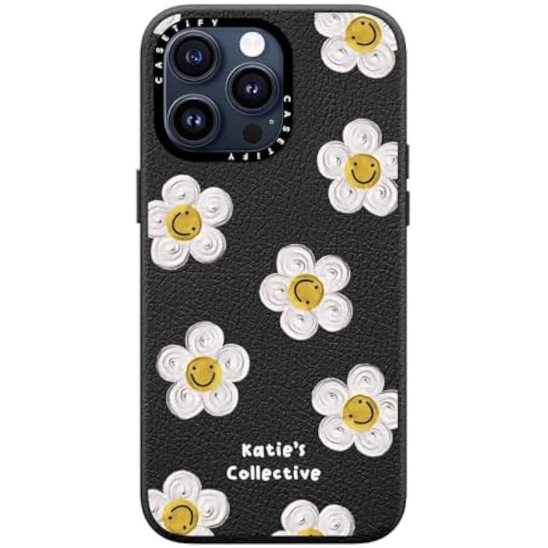Casetify Pebbled iPhone 15 Pro Max Case 【Textured / 4.9ft Drop Protection/Compatible with Magsafe】 - Flower Prints - Daisy by Katie-s Collective - Jet Black - Image 2