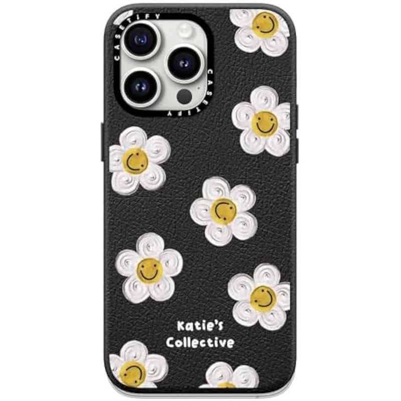 Casetify Pebbled iPhone 15 Pro Max Case 【Textured / 4.9ft Drop Protection/Compatible with Magsafe】 - Flower Prints - Daisy by Katie-s Collective - Jet Black - Image 3
