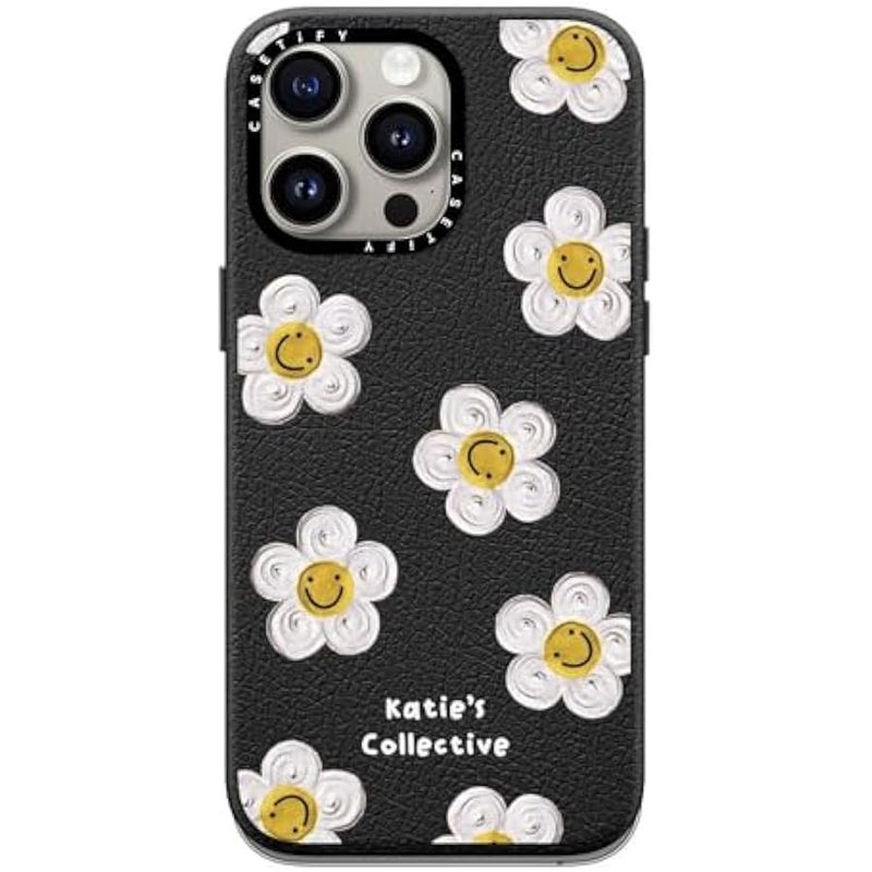 Casetify Pebbled iPhone 15 Pro Max Case 【Textured / 4.9ft Drop Protection/Compatible with Magsafe】 - Flower Prints - Daisy by Katie-s Collective - Jet Black - Image 1