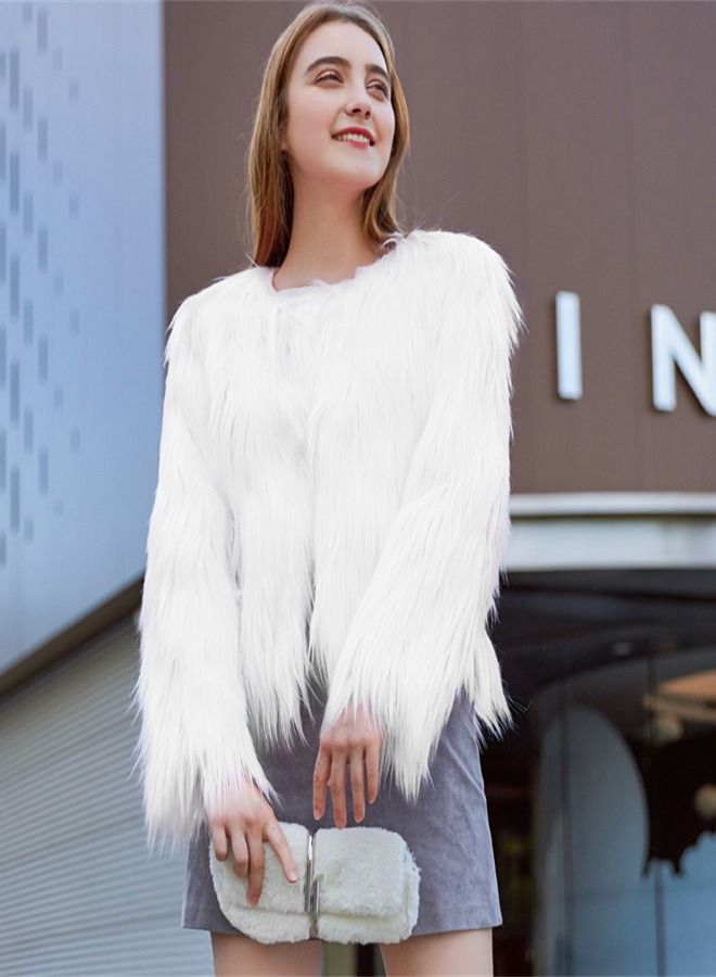 Loquat Women's Solid Color Wash Imitation Fur Short Coat White  - Image 1